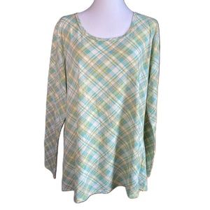 LuLaRoe Women’s Lynnae Green Pastel Plaid Long Sleeve Shirt Top Tunic XL